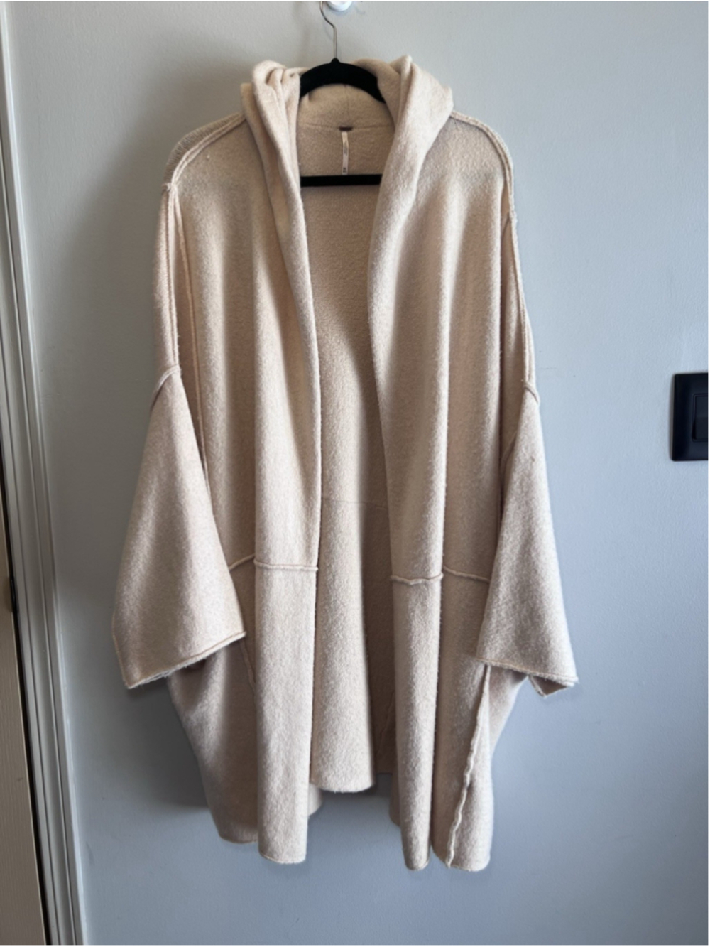 Free People All I Need Cozy Hooded Duster Lagenlook Boho Oversized Cream OS - Picture 2 of 15